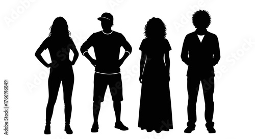 Diverse silhouettes of people standing together radiating confidence and unity