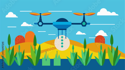 A depiction of drones equipped with multispectral cameras providing realtime analysis of crop health and nutrient deficiencies.. Vector illustration