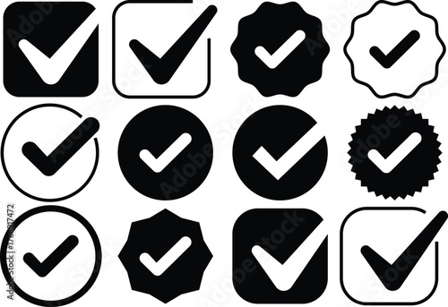 Set of Check Mark Icons Representing Approval Success and Confirmation
