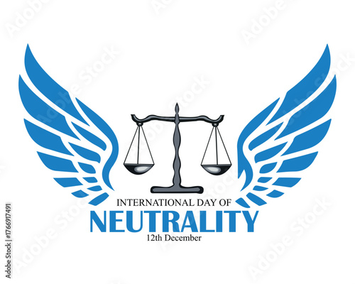 Vector illustration, hands supporting the scales, on a world map background, as a banner or poster, International Day of Neutrality.