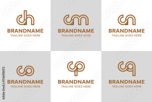 Letters ch cm cn co cp cq Logo Line, for hc mc nc oc pc qc initials