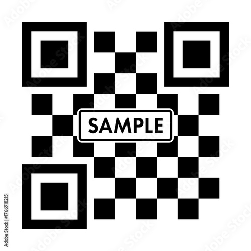 「SAMPLE」の文字とシンプルなデフォルメしたQRコード - 二次元コードのダミーのイラスト素材