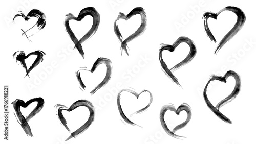 Brushstroke hearts in various sizes and styles creating an artistic expression of love and emotion
