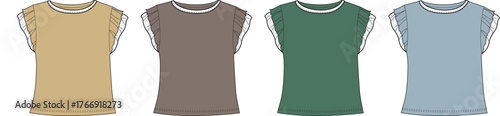 Collection of fashionable sleeveless t-shirts in four distinct colors beige, brown, green, and blue, ideal for casual wear and summer outfits