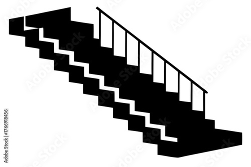 Silhouette Complex Staircase with Multiple Landings Illustration for Architects on White Background