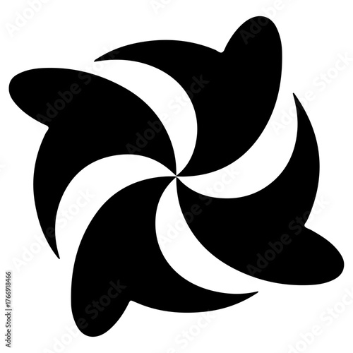 Abstract swirling black and white pinwheel shape logo symbol isolated on transparent background