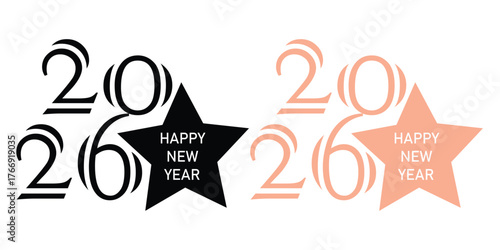 Happy New Year 2026 typography with star design