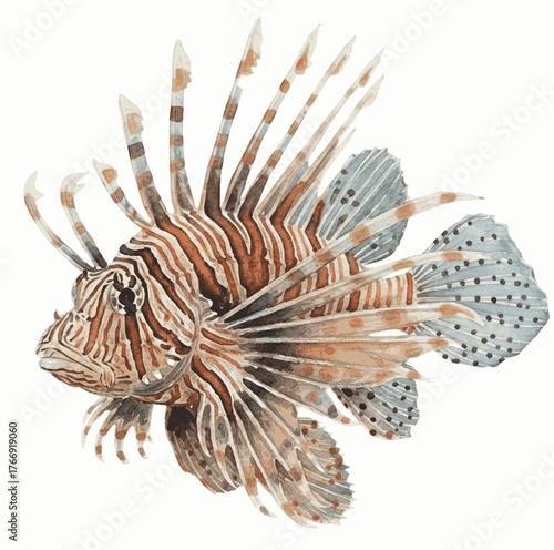 Floating Fins Lionfish isolated watercolor vector illustration svg