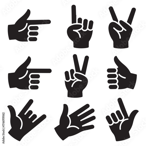 hand silhouettes vector, hands in various positions 