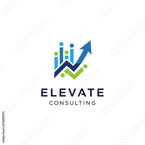 Elevate Consulting logo featuring an upwardpointing arrow and bar graph elements.