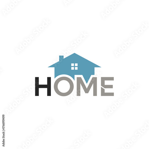 Home logo design featuring a house icon integrated into the word HOME.