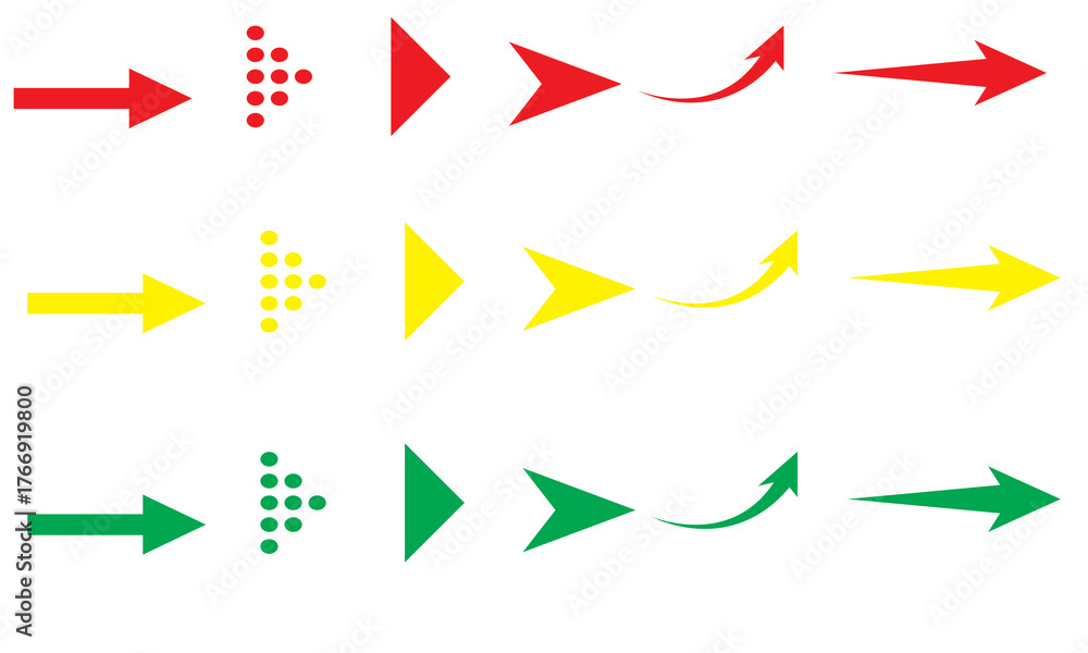 Fototapeta premium A arrow icon vector set with color red, yellow and green .