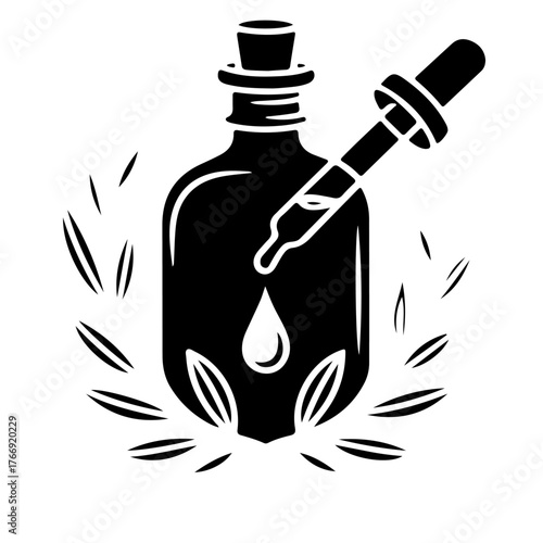Mystical potion bottle with dropper and magical aura for alchemy and elixir creation isolated on transparent background