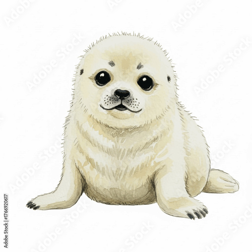 Baby on Ice seal pup isolated watercolor vector illustration svg