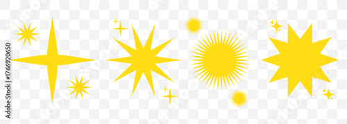 Star emoji icons. Simple yellow sparkle clip art for app, logo or design element. Transparent vector On Transparent Background. EPS 10.