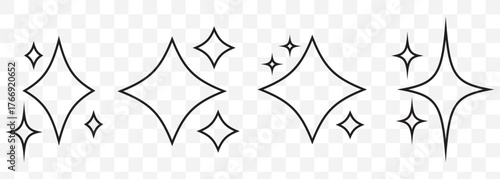 Creative collection of black star sparkles on a flat vector illustration On Transparent Background. EPS 10.