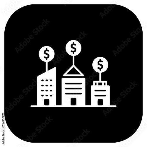 Financial growth icons representing business success investment and property development isolated on transparent background