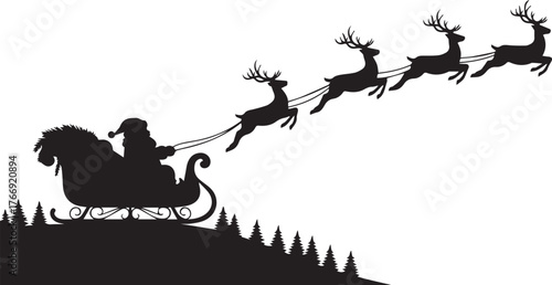 santa claus with reindeer and sleigh