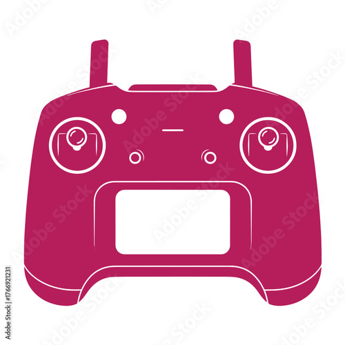 Pink drone remote controller with screen and joysticks isolated on white vector