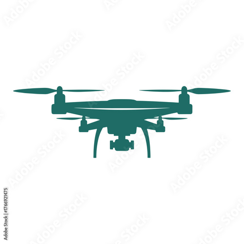 Teal silhouette of a quadcopter drone with camera gimbal aerial vehicle