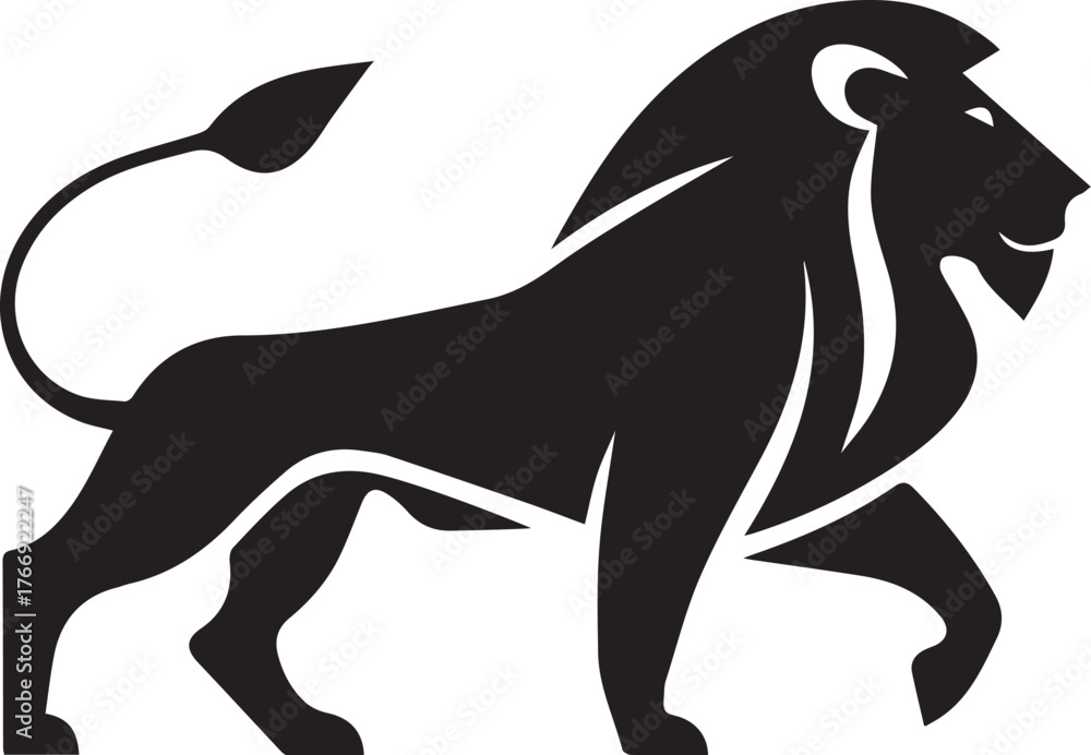 Obraz premium Silhouette Style Vector Lion Logo Icon for Modern Branding, Wildlife, King Symbol, Sports Team, Security Company, Minimalist Design, Power, and Professional Graphic Illustration