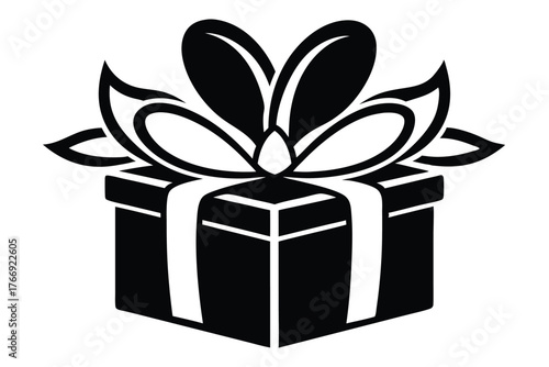 Εκτύπωση καμβά Stylized black gift box illustration featuring a beautiful white bow and ribbon