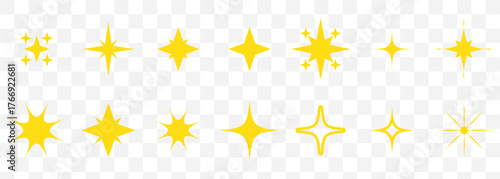 Star emoji icons. Simple yellow sparkle clip art for app, logo or design element. Transparent vector On Transparent Background. EPS 10.