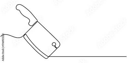 Butcher Knife continuous one line drawing,  Vector illustration in outline art style, minimalist white background. 