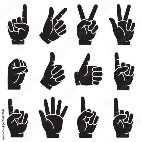 hand silhouettes vector, hands in various positions 