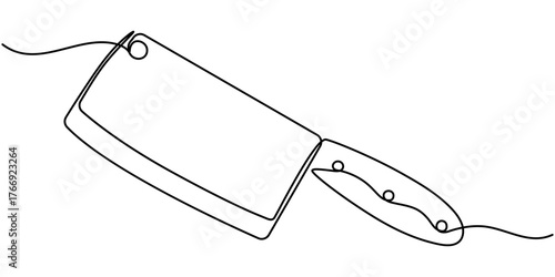 Butcher Knife continuous one line drawing,  Vector illustration in outline art style, minimalist white background. 