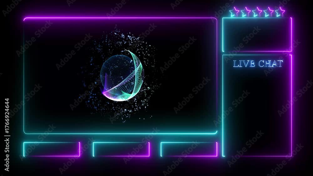 Dynamic intermission stream overlay animation featuring a glowing neon ...