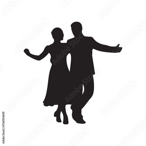 Dancing silhouette vector illustration of a loving couple holding hands