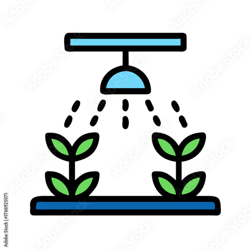 Minimalist aquaponics system illustration featuring plant growth and water recirculation on a black background