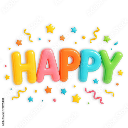Happy 3D Text PNG – Colorful Celebration Typography