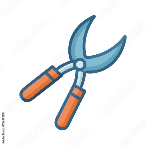 Garden shears illustration with blue blades and orange handles on black background