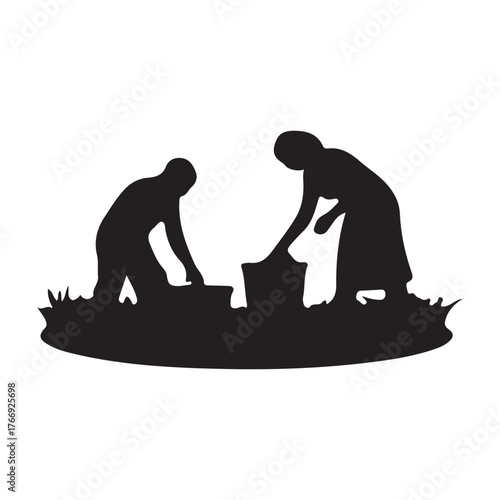 Black silhouette vector illustration of a boat, a man, and a woman