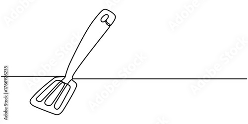 Continuous one line drawing of spatula. Single line of spatula illustration, minimalist outline. 