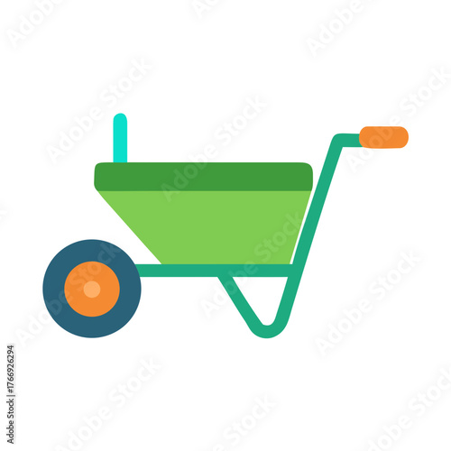 Simple Flat Vector Green Wheelbarrow Icon Isolated on a Black Background