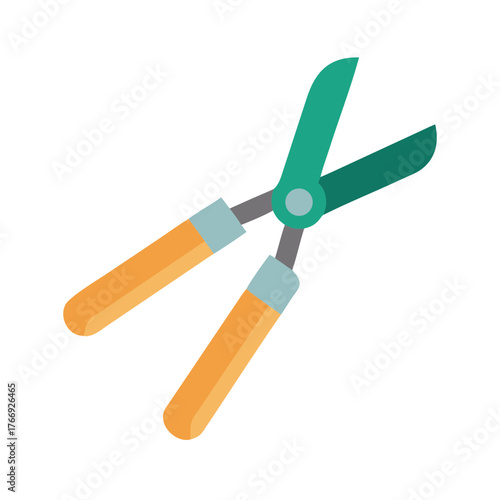 Illustration of garden shears with orange handles and green blades on black