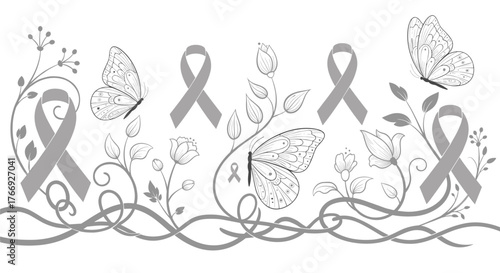 Symbolic illustration of butterflies, flowers, and awareness ribbons, representing hope and remembrance.