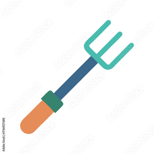 Isolated graphic of a three-pronged hand garden fork against black background