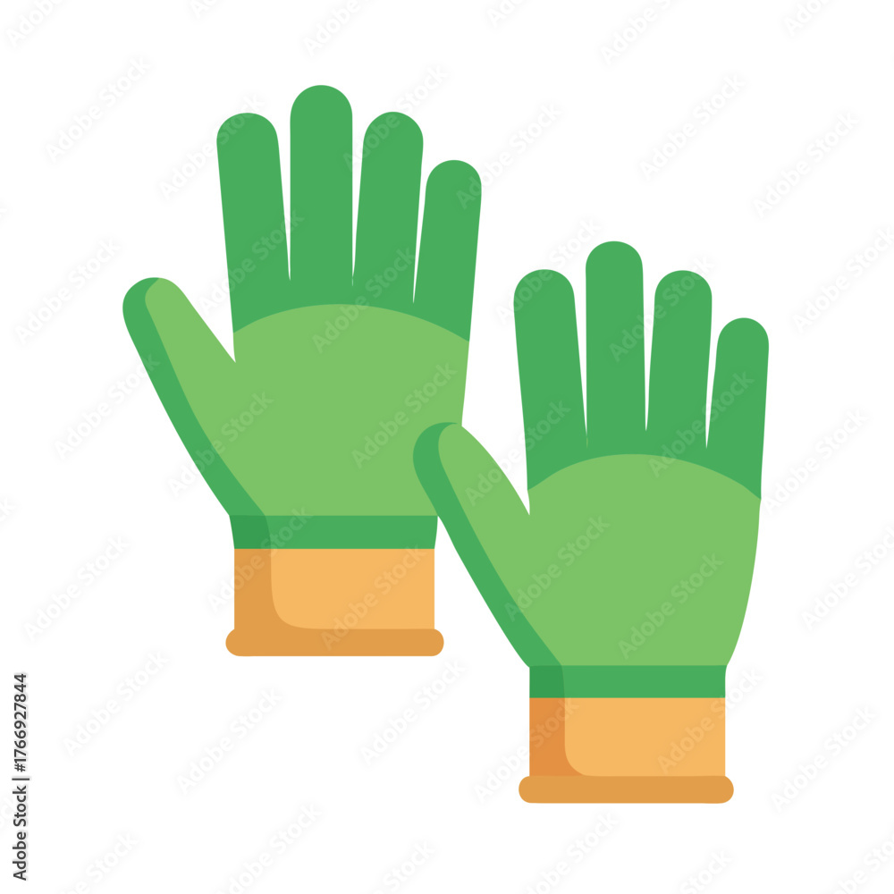Obraz premium Two green gardening gloves on black background, ready for garden work, vector flat