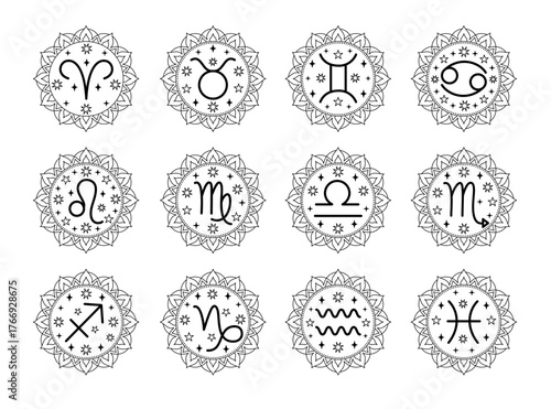 Collection of zodiac signs in line art style