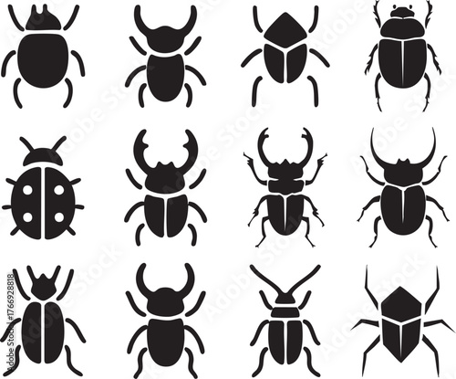 A collection of beetle silhouette