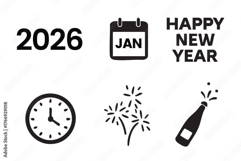 Naklejka premium Happy New Year Icon Set Vector