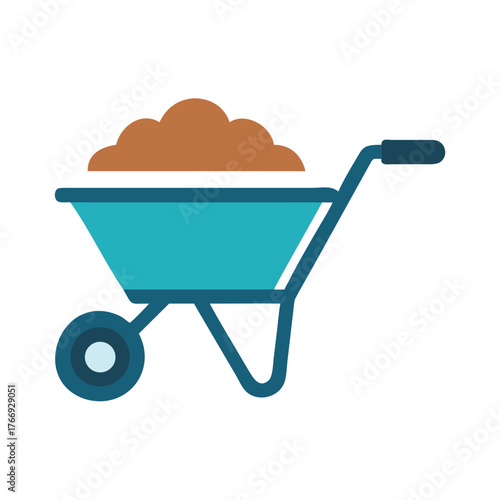 Illustration of a wheelbarrow filled with dirt, on a black background