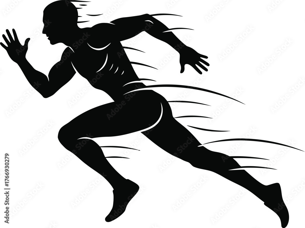 Obraz premium Action Runner Mid-Stride Silhouette - Sports and Fitness Vector