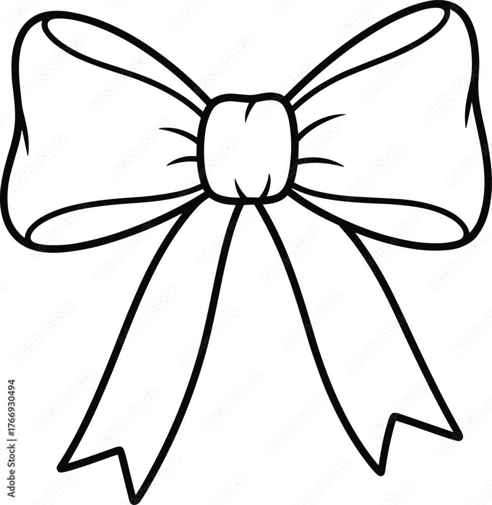 Fototapeta premium Classic Hand-Drawn Bow Outline Vector: Simple Ribbon Tie Line Art for Gift and Holiday DecorationClassic Hand-Drawn Bow Outline Vector: Simple Ribbon Tie Line Art for Gift and Holiday Decoration