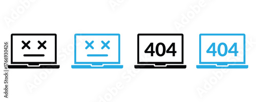 Laptop displays 404 error message, Troubleshooting IT issues online with 404 error message and computer crash icon, Computer tech problem on transparent background