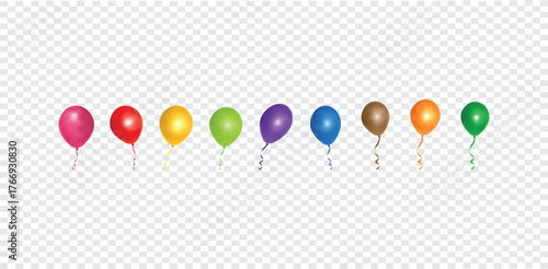 Realistic glossy color Balloons Vector, weddings, Festival, romantic decorations, color balloon vector illustration on transparent background. Balloons for parties,  Birthday festival occasions